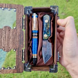 Luxury Churchill Fountain, Rollerball & Damascus Knife Set "It has a drawer!"