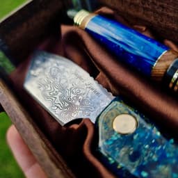 Luxury Churchill Fountain, Rollerball & Damascus Knife Set "It has a drawer!", photo 3