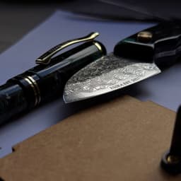 Luxury Churchill Fountain, Rollerball & Damascus Knife Set "It has a drawer!", photo 16