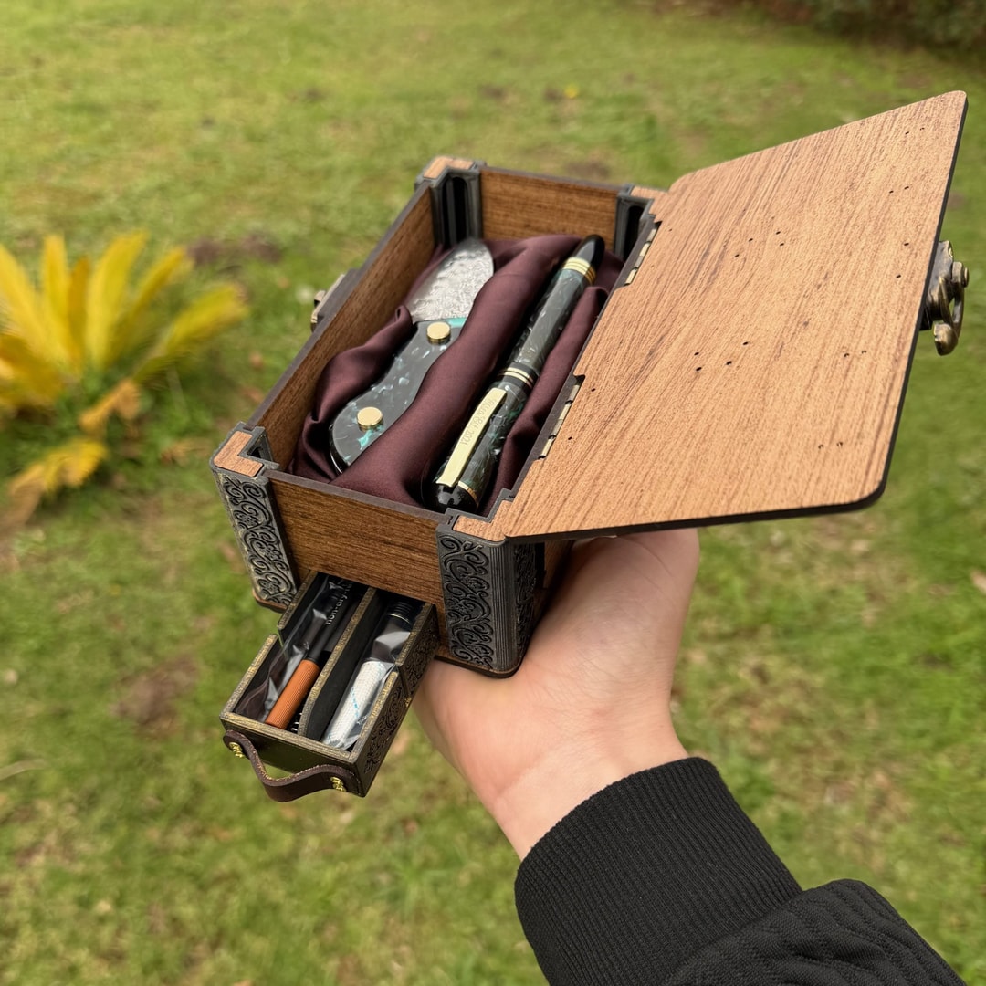 Luxury Churchill Fountain, Rollerball & Damascus Knife Set "It has a drawer!", photo 19